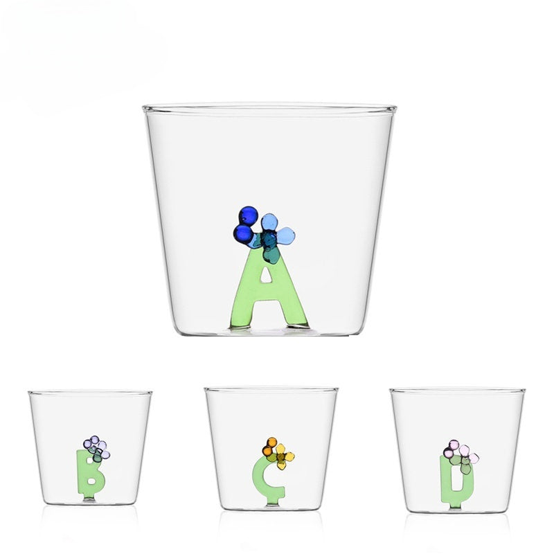 Personalized Initial Glass Couple Set – Handcrafted Flower Letter Inside | Custom Anniversary Gift (Set of 2)
