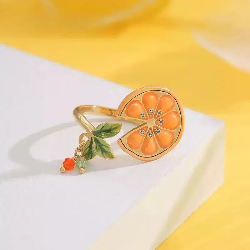 Hand-Painted Enamel Citrus Slice Ring - OOAKB