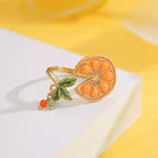 Customized Hand-Painted Enamel Citrus Slice 4th Fruit & Flower Wedding Ring - 18K Gold-Plated