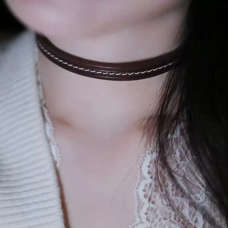 Hand - Stitched Customized Leather Wedding Gift: Convertible Collar & Bracelet for 3rd Year
