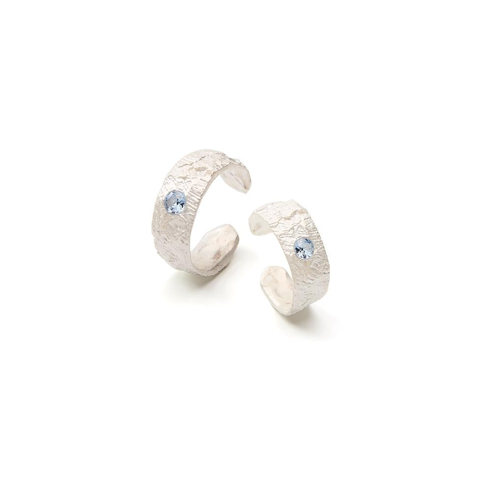 Customized Tin Foil Texture 925 Silver Couple Rings - 10th Anniversary Sapphire Inlay