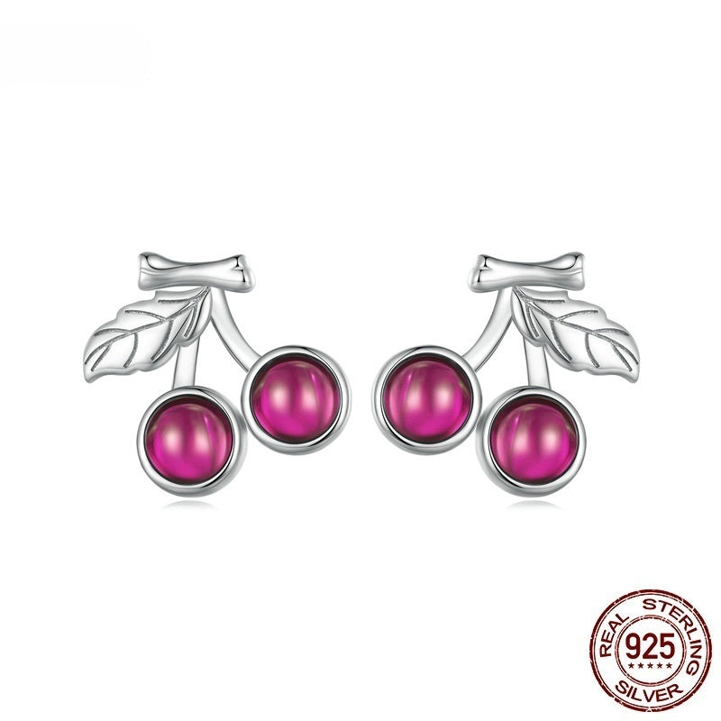Customized 925 Silver Cherry 4th Fruit & Flower Wedding Jewelry Set - Plated White Gold