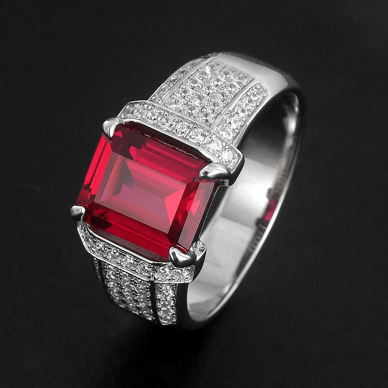 Silver Thick Plated White Gold Ruby Men's Ring