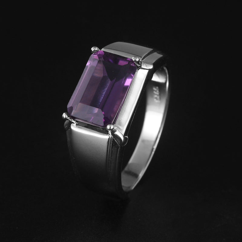 Silver Amethyst Men's Ring 4.6ct 8*12mm