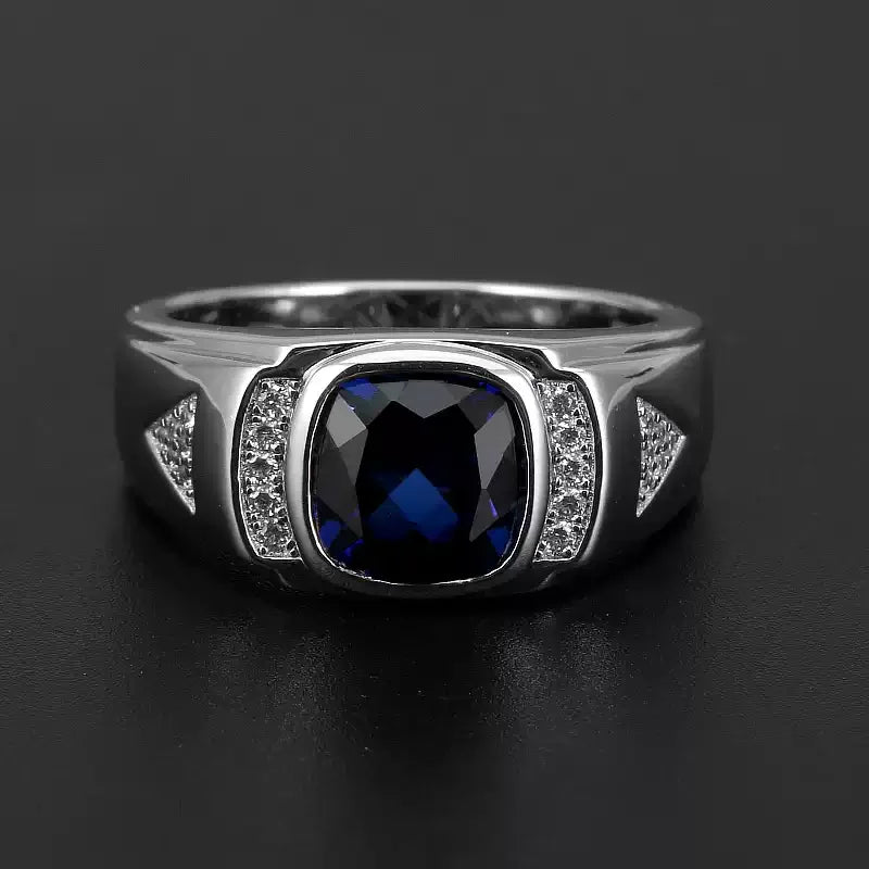 Silver Plated Gold Sapphire Men's Ring8*8mm - OOAKB