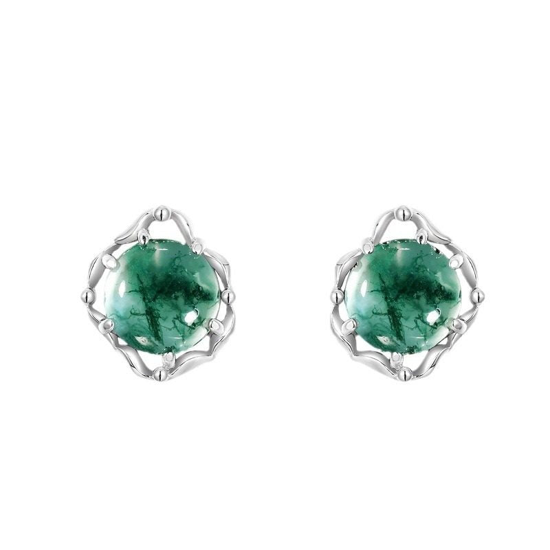 Moss Agate Earrings Unisex S925 Silver