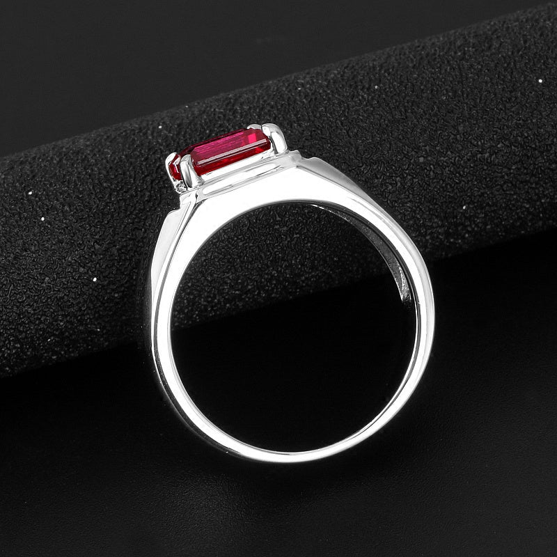 Silver Plated White Gold 3A Cut Ruby Men's Ring