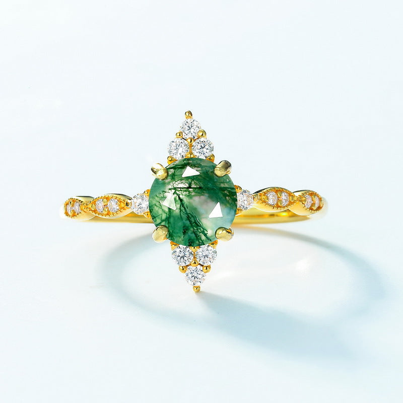 New Style Retro Luxury Moss Agate Ring