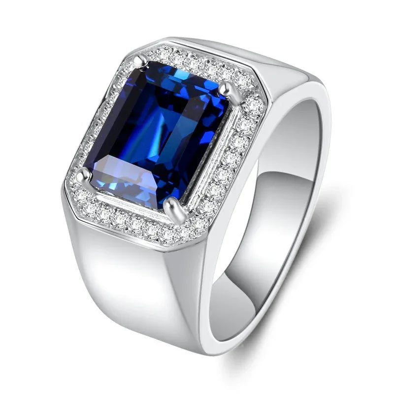 Silver Plated Gold Sapphire Men's Ring - OOAKB