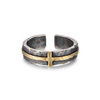 Customized S925 Silver-Copper Cross Couple Rings - 7th Anniversary Engraved Adjustable