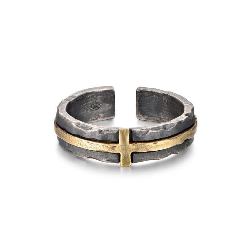 Customized S925 Silver-Copper Cross Couple Rings - 7th Anniversary Engraved Adjustable