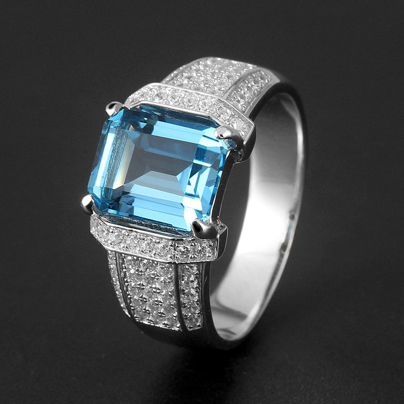 Silver Topaz Men's Ring 7*9mm 3.1ct