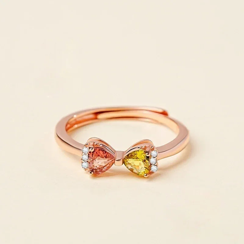 Customized Colorful Tourmaline Bowknot Ring - 8th Anniversary Ancient Silver Craft - OOAKB
