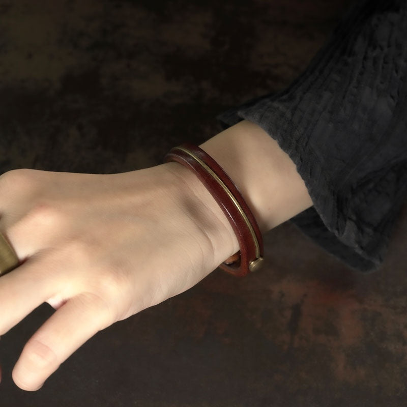 Hand-Stitched Leather Bracelet & Bangle – 3rd & 9th Anniversary Gift