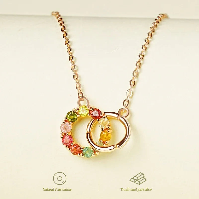 Customized Colorful Tourmaline Necklace - 8th Anniversary Ancient Silver Craft - OOAKB