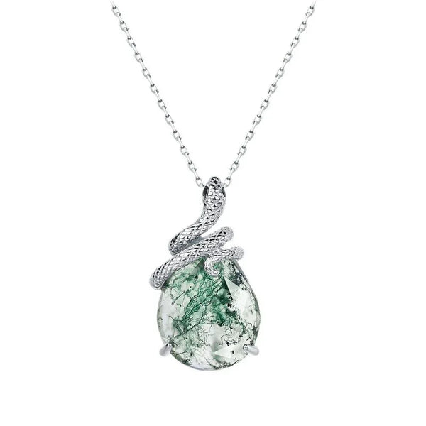 Snake-Shaped Moss Agate Pendant - OOAKB