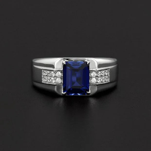 S925 Sterling Silver Plated Gold Sapphire Men's Ring - OOAKB