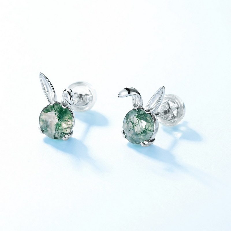 New Style Cute Rabbit Ear Moss Agate Earrings