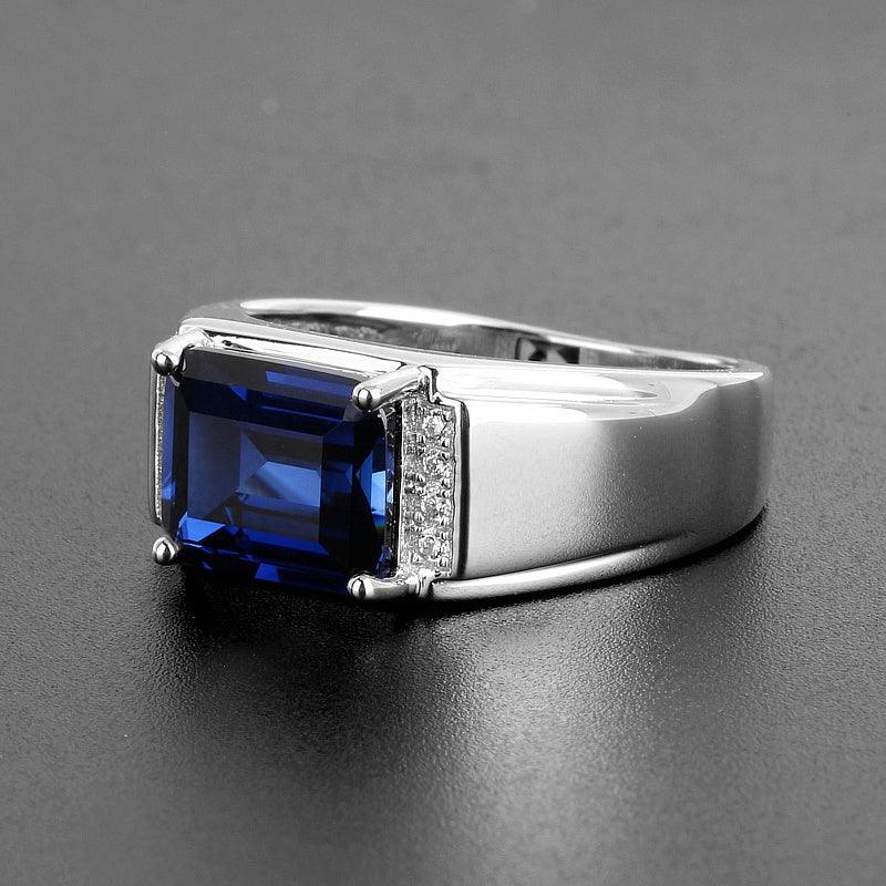 Silver Plated Gold Sapphire Men's Ring 4.3ct - OOAKB
