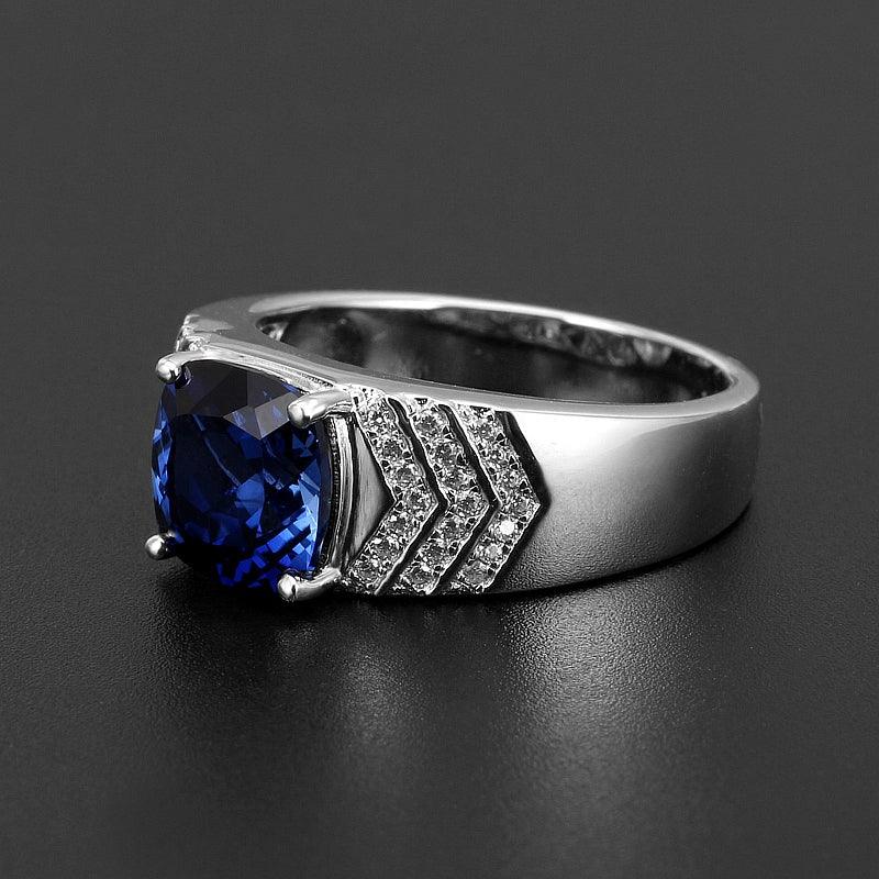 Silver Plated White Gold Sapphire Men's Ring 9*9mm - OOAKB