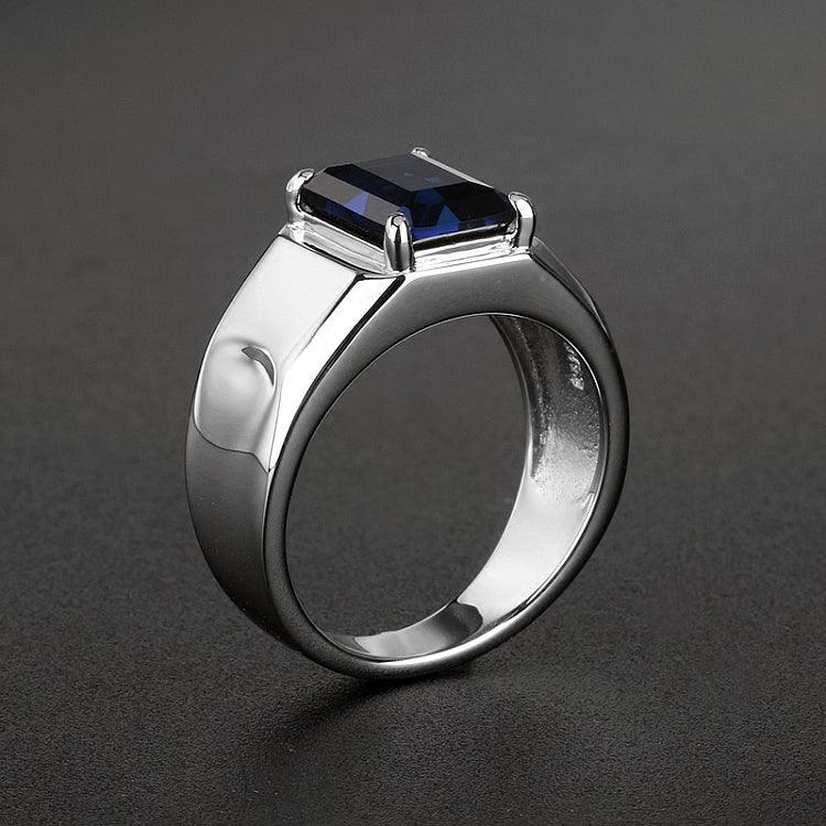 Silver Plated Gold Sapphire Men's Ring 8*10mm - OOAKB