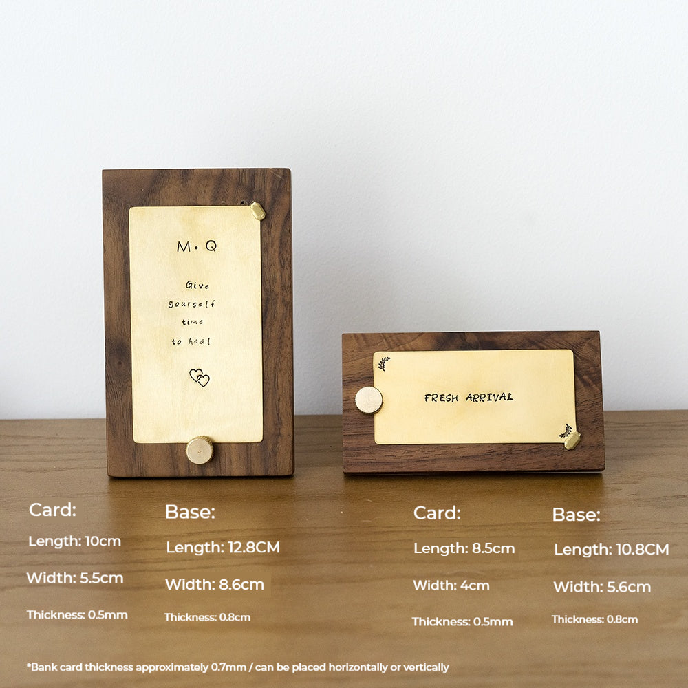 Customized Hand-Stamped Brass Desktop Plaque - 7th Anniversary Engraved With Walnut Stand