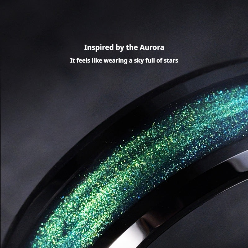 Customized 857 Tungsten Aurora Ring - 6th Iron Anniversary Starry Design