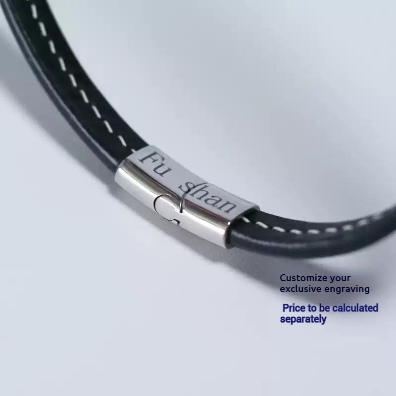 Hand - Stitched Customized Leather Wedding Gift: Convertible Collar & Bracelet for 3rd Year