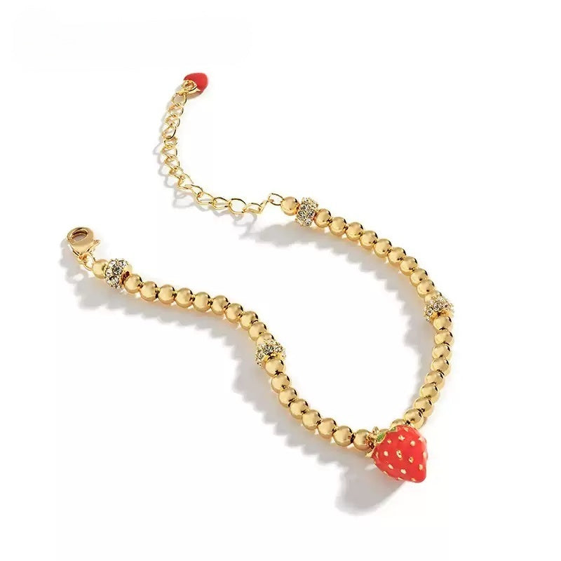 Customized Hand-Painted Enamel Fruit 4th Fruit & Flower Wedding Bracelet - 18K Gold-Plated