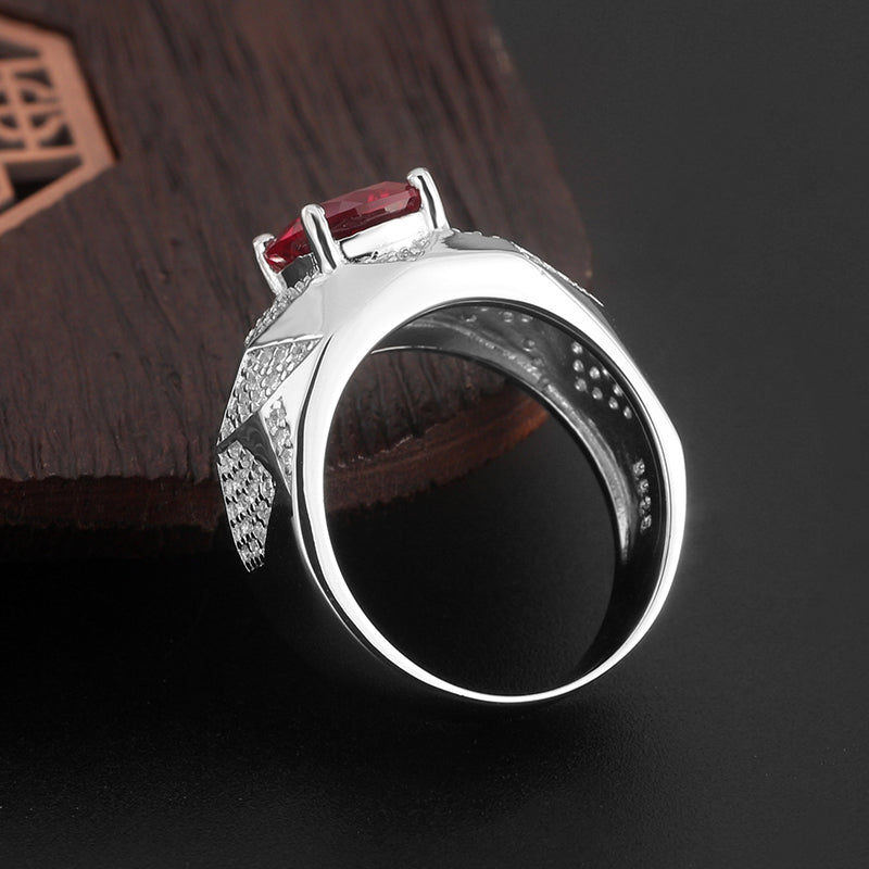 Silver Star-Zircon Inlaid Ruby Men's Ring  2.7ct
