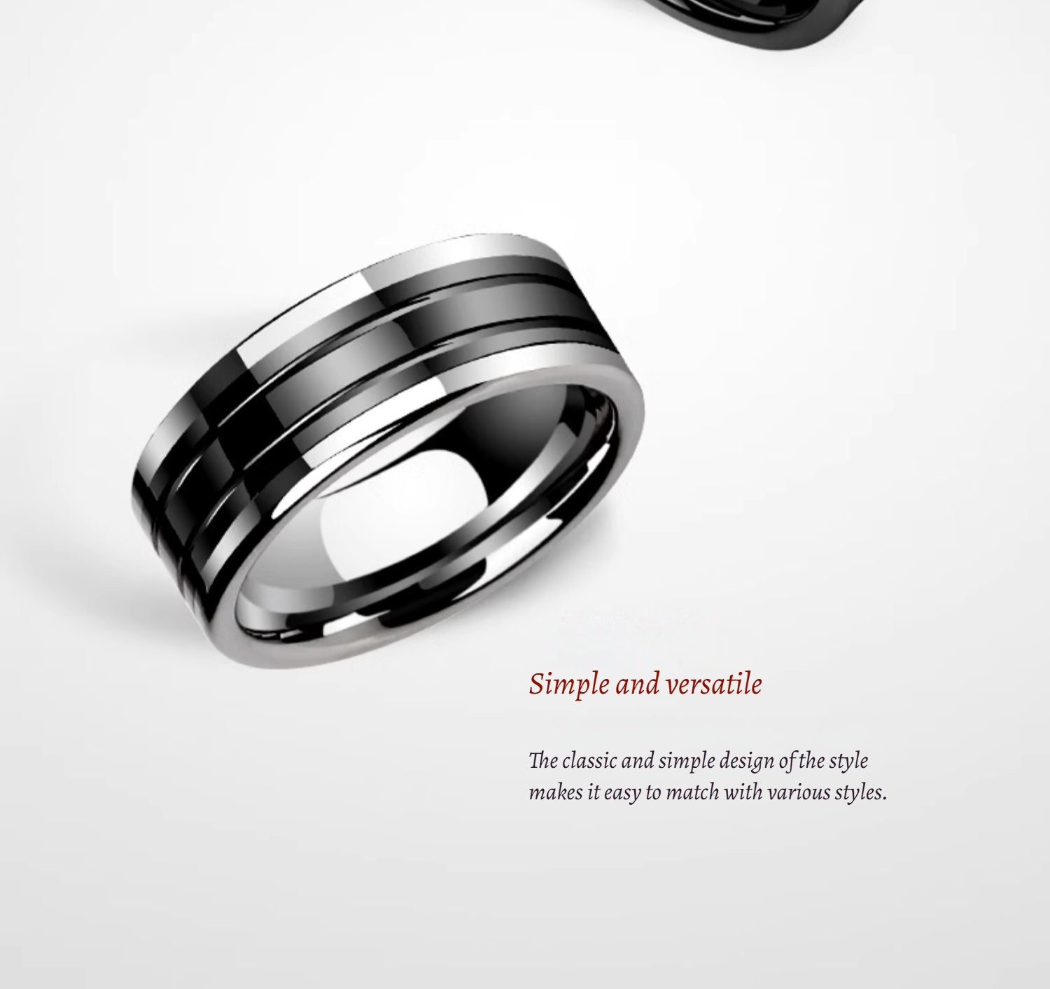 Customized Artisanal Ceramic Black Tungsten Ring - 9th Anniversary Engraved Inner Arc