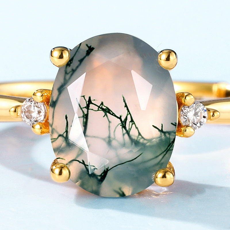 New Style Minimalist Round Moss Agate Ring