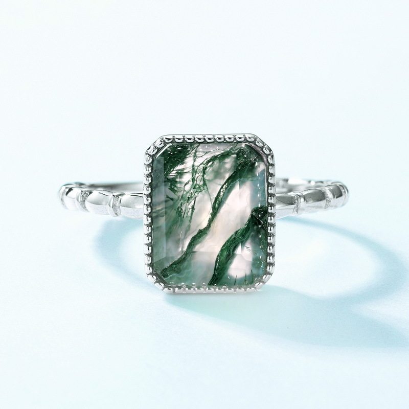Geometric Moss Agate Open Ring
