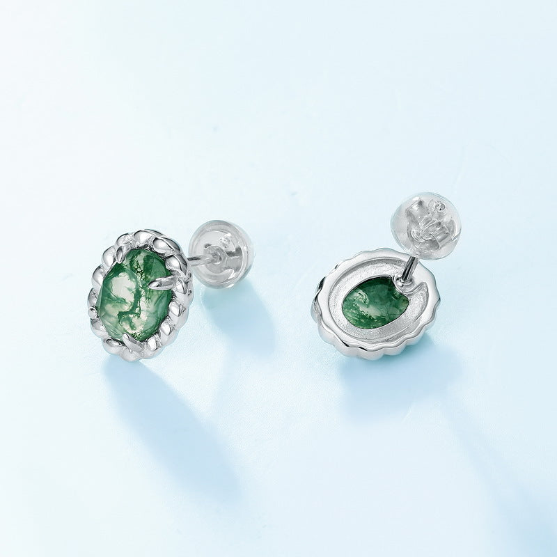 Moss Agate Oval Earrings Unisex