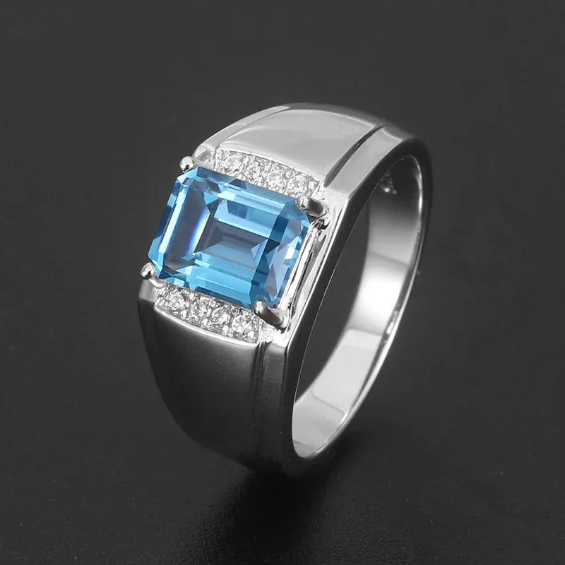 Silver Topaz Men's Ring Hollow Inlaid Zircons 4.3ct - OOAKB