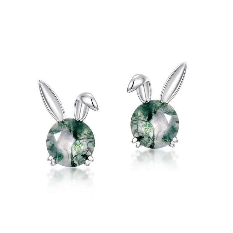 New Style Cute Rabbit Ear Moss Agate Earrings