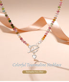 Customized Colorful Tourmaline Silver Necklace - 8th Anniversary Engraved Water Drop