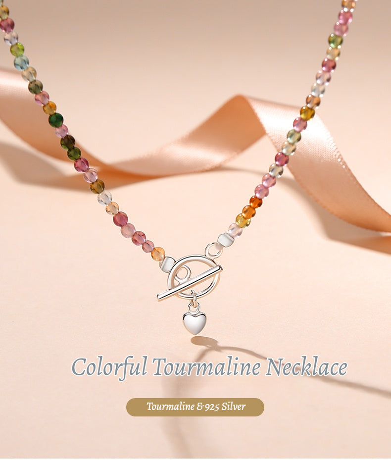 Customized Colorful Tourmaline Silver Necklace - 8th Anniversary Engraved Water Drop