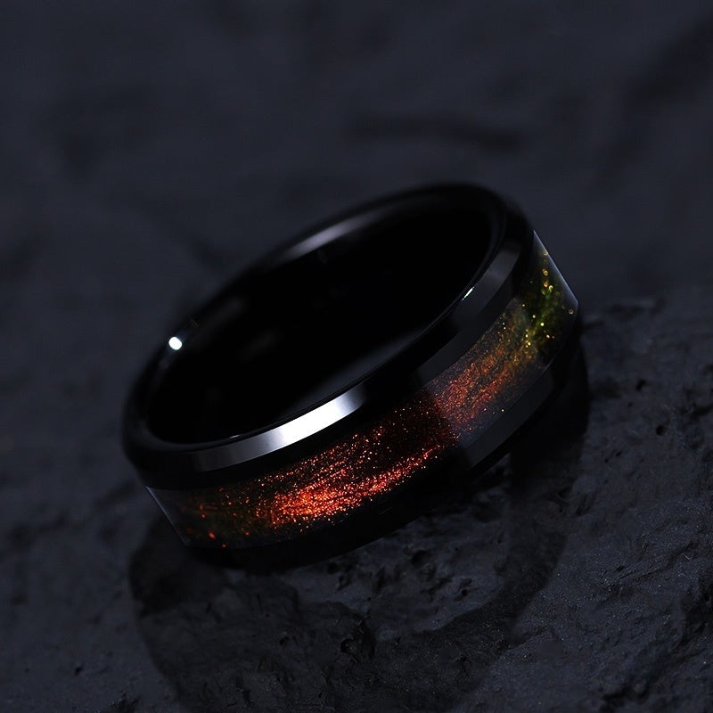 Customized 857 Tungsten Aurora Ring - 6th Iron Anniversary Starry Design