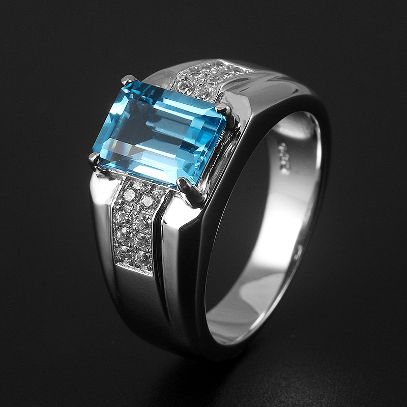 Silver Topaz Men's Ring 7*9mm 3ct