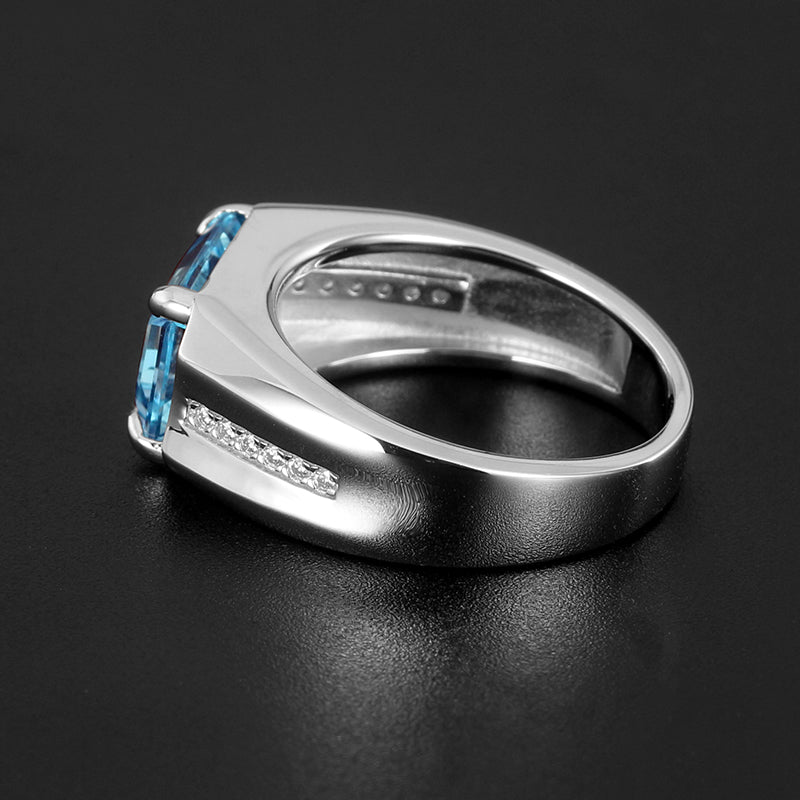 S925 Silver Topaz Men's Ring  5ct