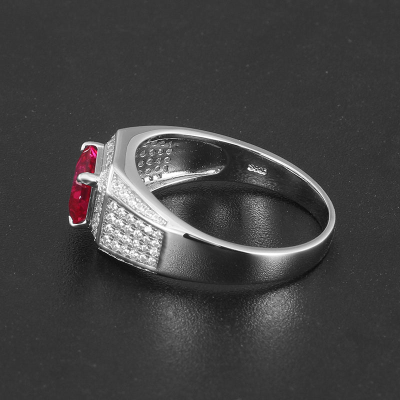 Silver Plated White Gold Zircon-Inlaid Ruby Men's Ring 1.5ct