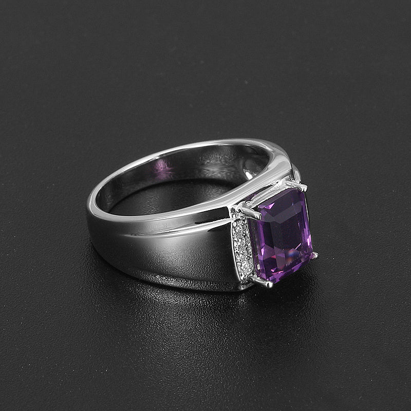 Silver Amethyst Men's Ring 3.2ct 8*10mm