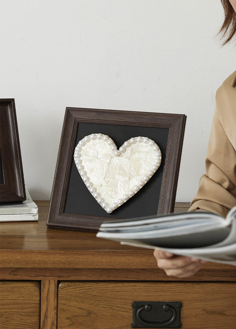 Handmade Shell Heart Wood Frame – 5th Wood Anniversary Gift, Handmade Keepsake Home Decor for Wife, Husband, or Couple