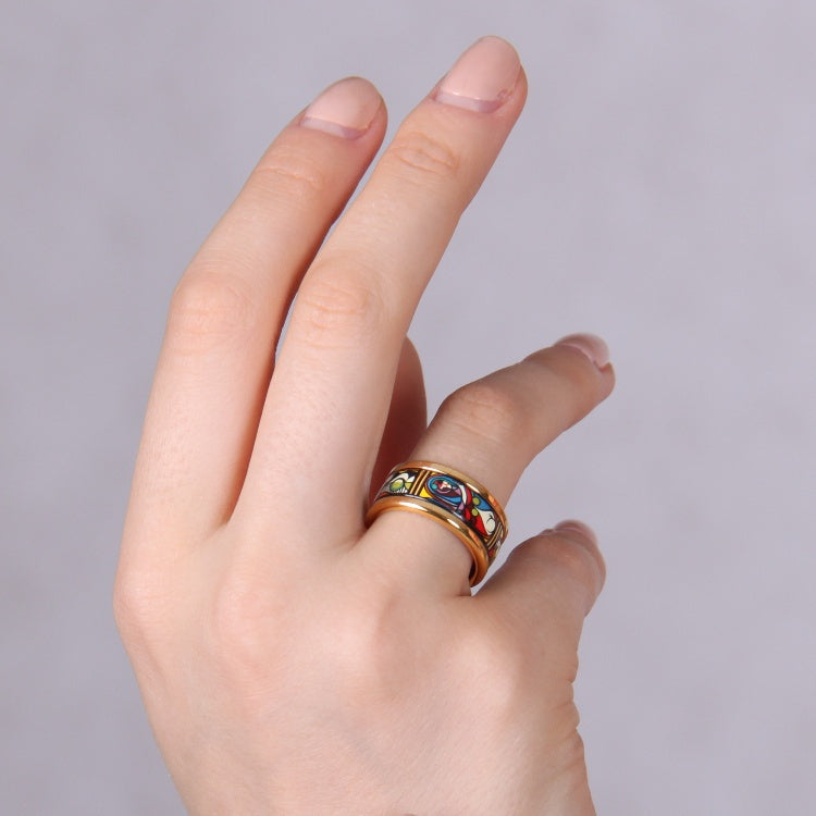 Customized Artisanal Enamel Ceramic Ring - 9th Anniversary Picasso Mirror Girl Motif