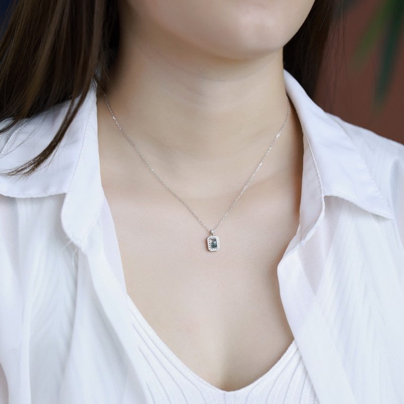 Moss Agate Full Diamond Light Luxury Pendant