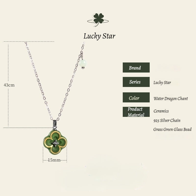 Ceramic Four-Leaf Clover Necklace – 9th Anniversary Gift for Her