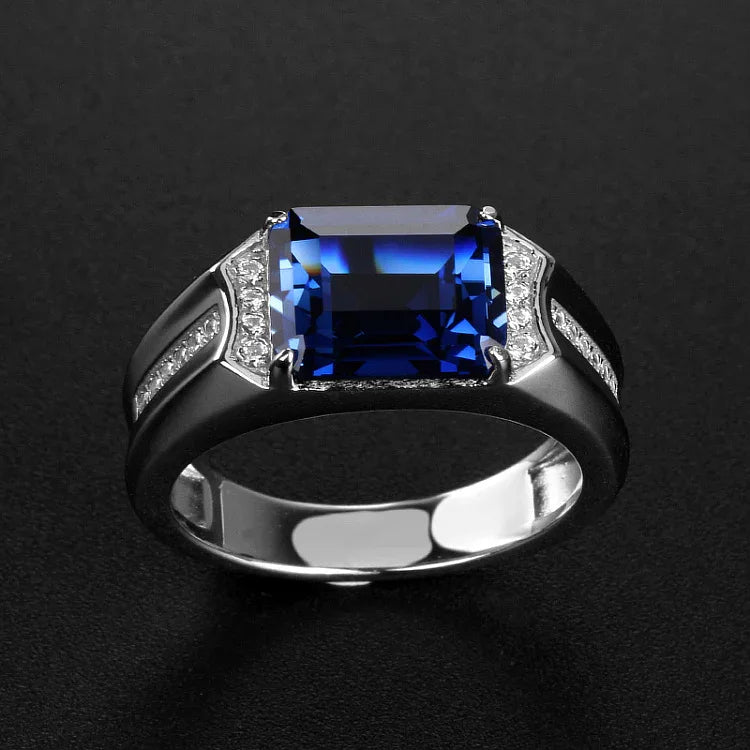 Silver Plated Gold Sapphire Men's Ring 9mm*11mm - OOAKB