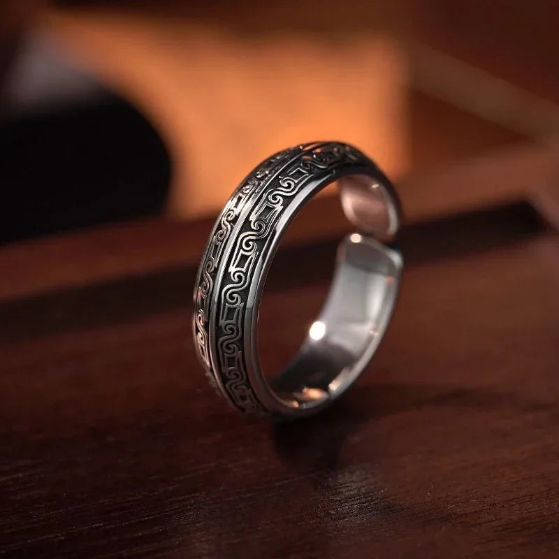 Customized Bronze-Style Thai Silver Animal Ring - 8th Anniversary Engraved Adjustable - OOAKB