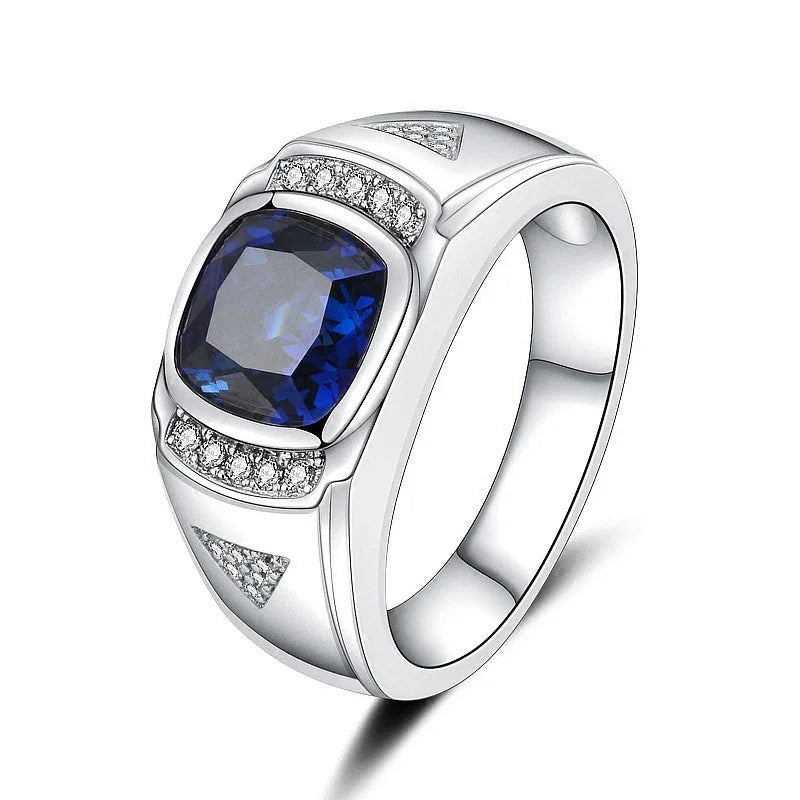 Silver Plated Gold Sapphire Men's Ring8*8mm - OOAKB